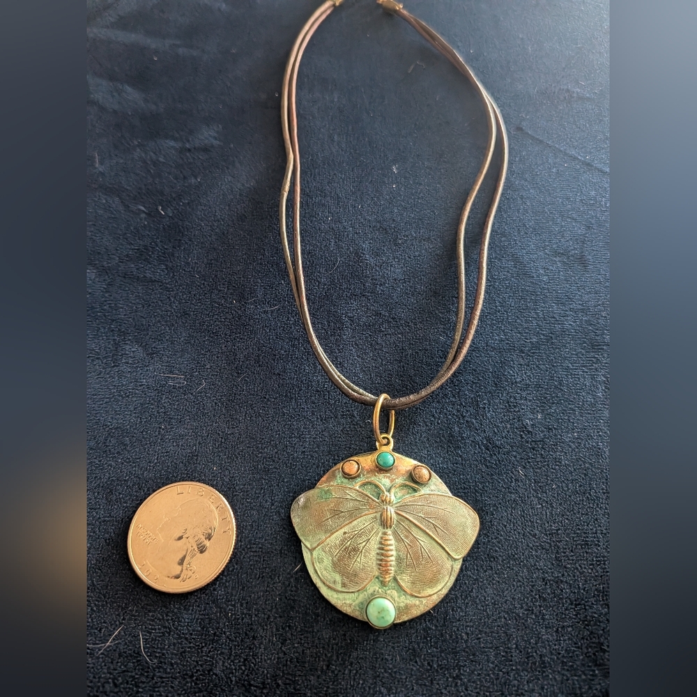 Gold and Turquoise Butterfly Pendant Necklace